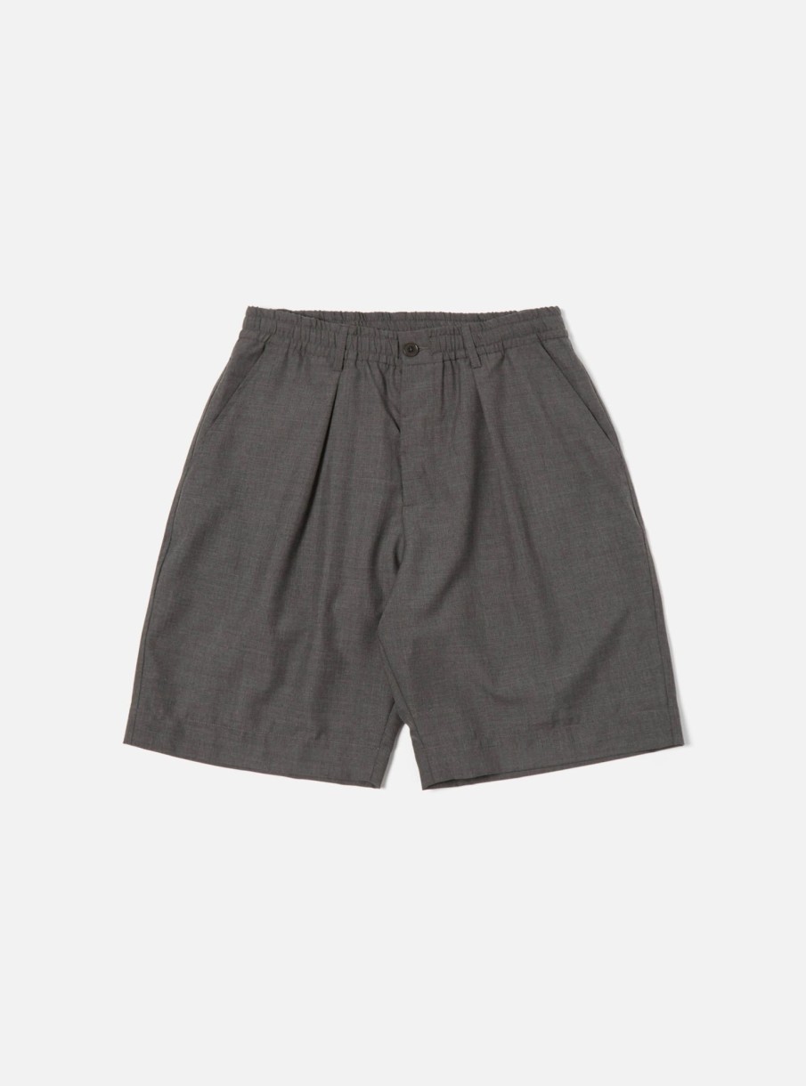 Online Universal Works Universal Works Pleated Track Short In Grey Marl Tropical Suiting