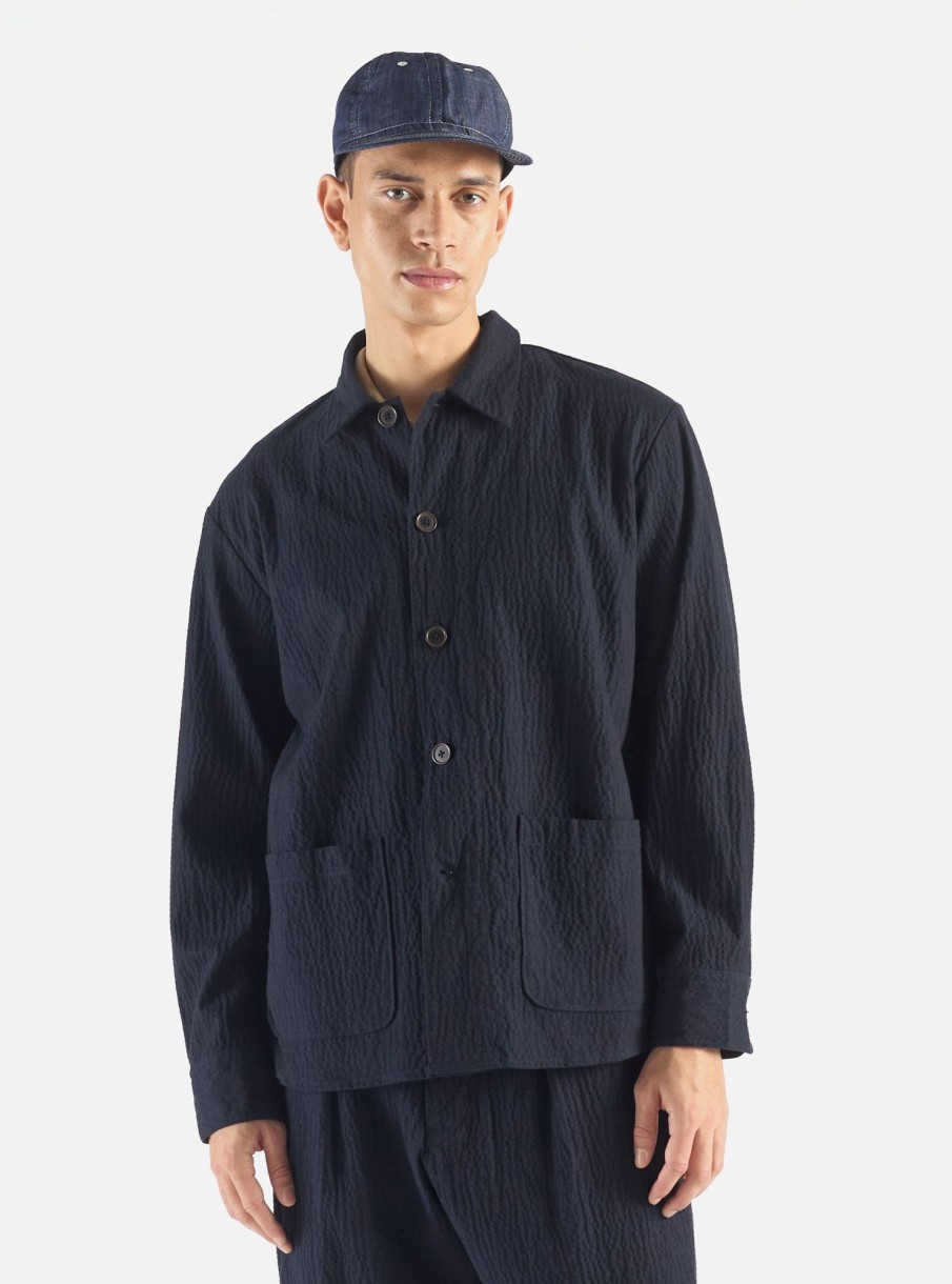 New Universal Works Universal Works Travail Overshirt In Dark Navy Ospina Cotton