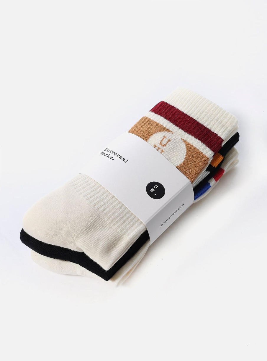 New Universal Works Universal Works 3 Pack Sport Sock In Ecru/Black Cotton