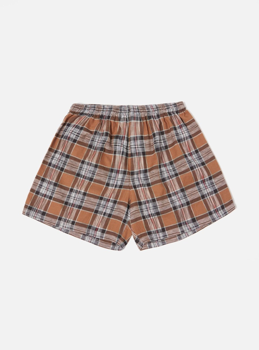 Online Universal Works Universal Works Boxer Short In Brown Ikat Twill Check