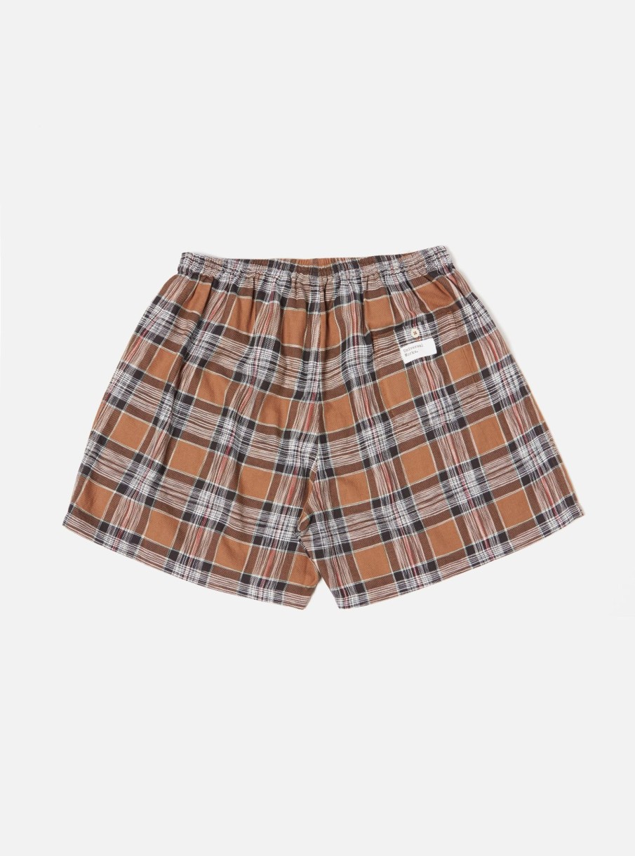 Online Universal Works Universal Works Boxer Short In Brown Ikat Twill Check