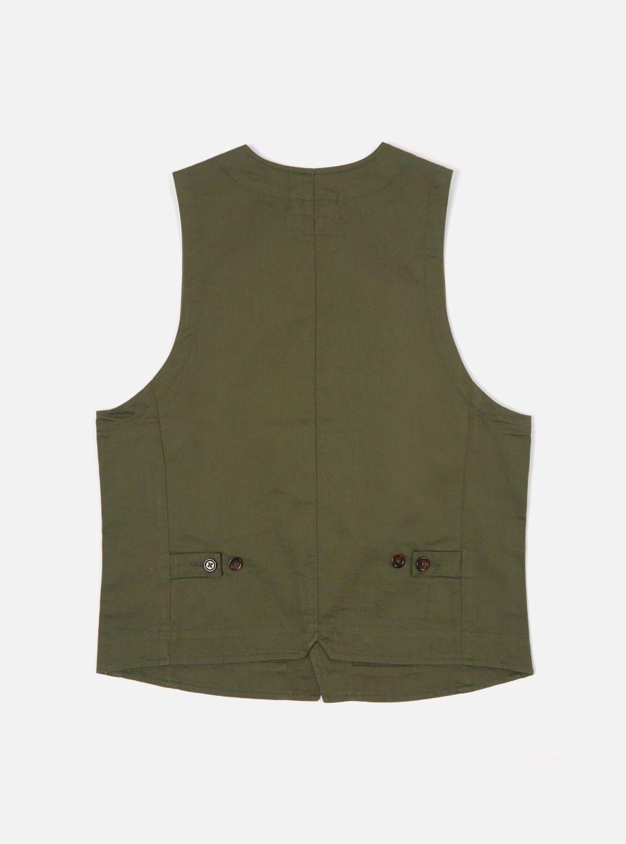 Clearance Universal Works Universal Works Field Waistcoat In Light Olive Twill