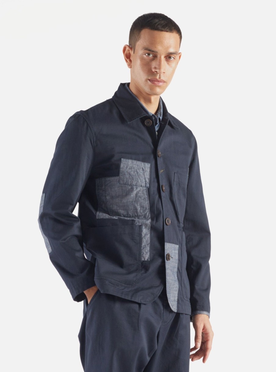 Wholesale Universal Works Universal Works Patched Bakers Jacket In Navy Twill/Chambray