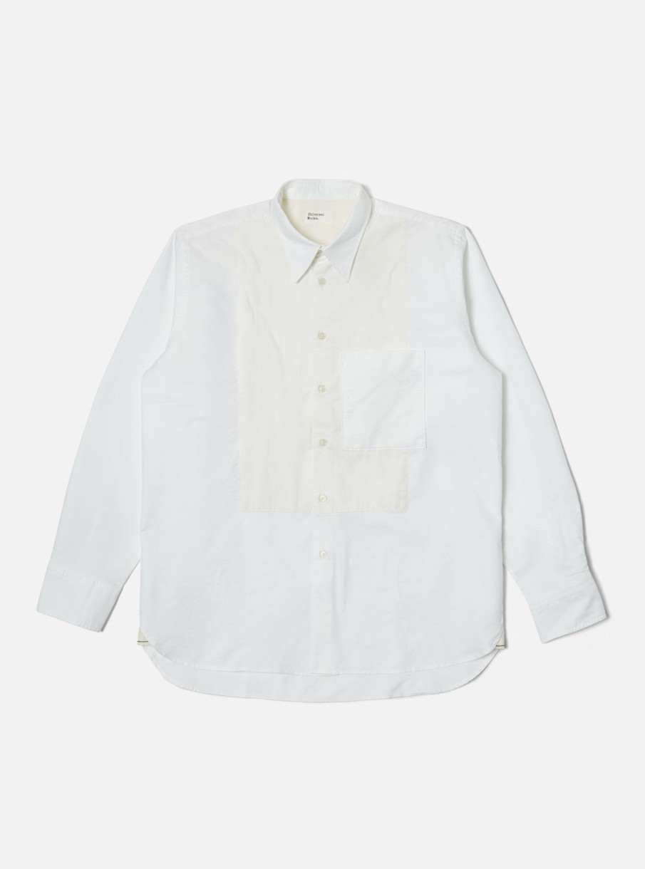 Clearance Universal Works Universal Works Bib Front Shirt In White Oxford/Cord Mix