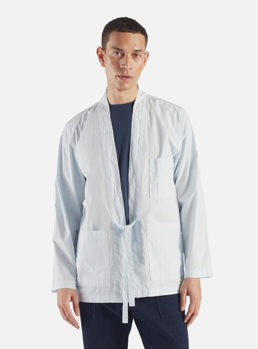 Hot Universal Works Universal Works Tie Front Jacket In Sky Organic Fine Poplin