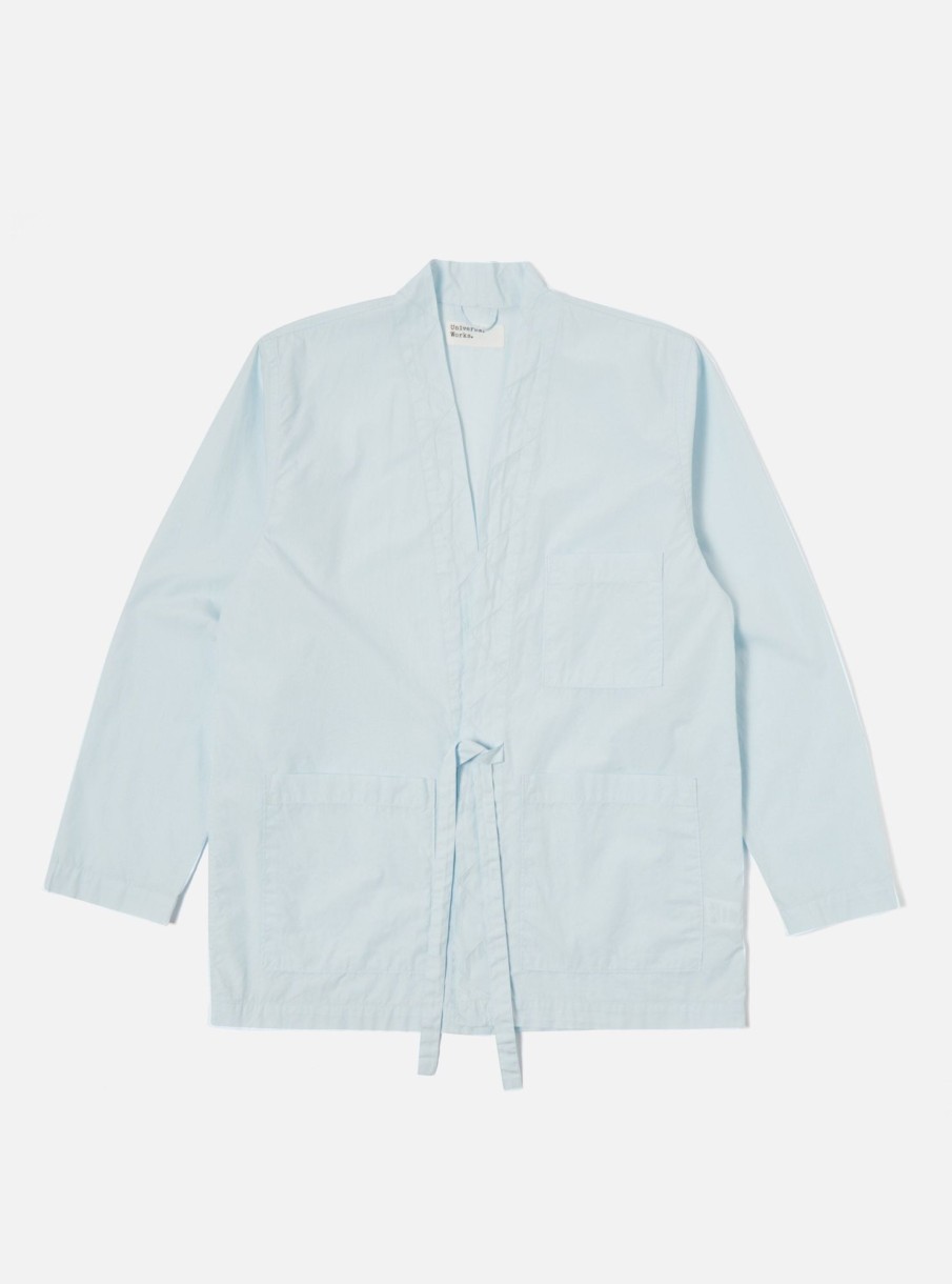 Hot Universal Works Universal Works Tie Front Jacket In Sky Organic Fine Poplin