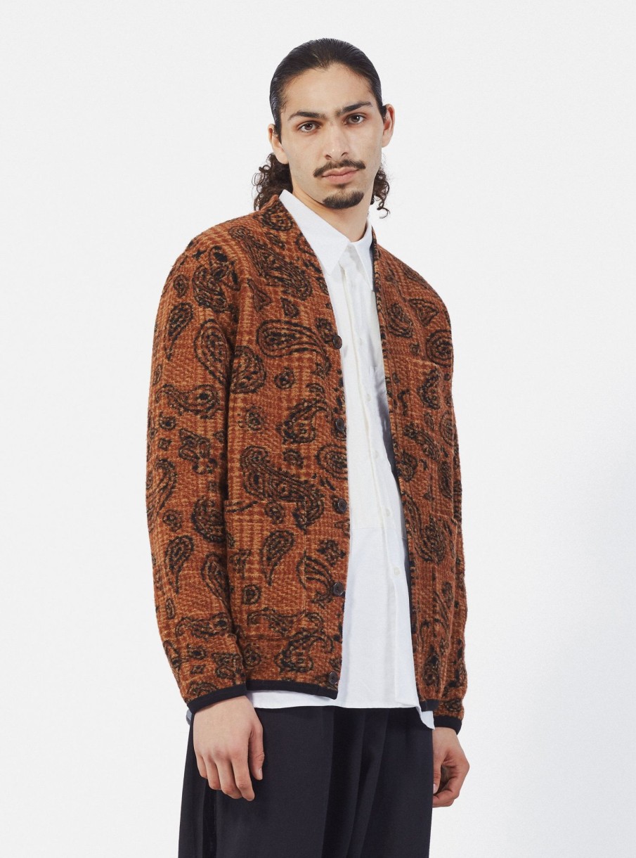 Clearance Universal Works Universal Works Cardigan In Cinnamon Paisley Check Fleece