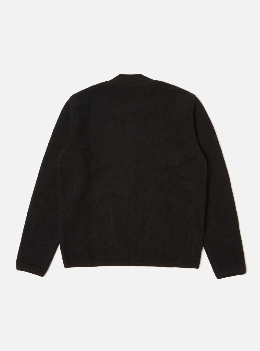 New Universal Works Universal Works Zip Bomber In Black Wool Fleece