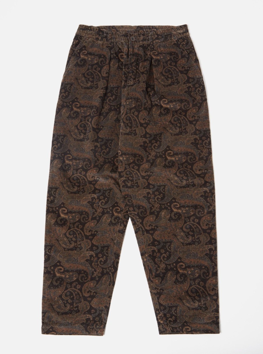 Online Universal Works Universal Works Pleated Track Pant In Black Japanese Print Cord