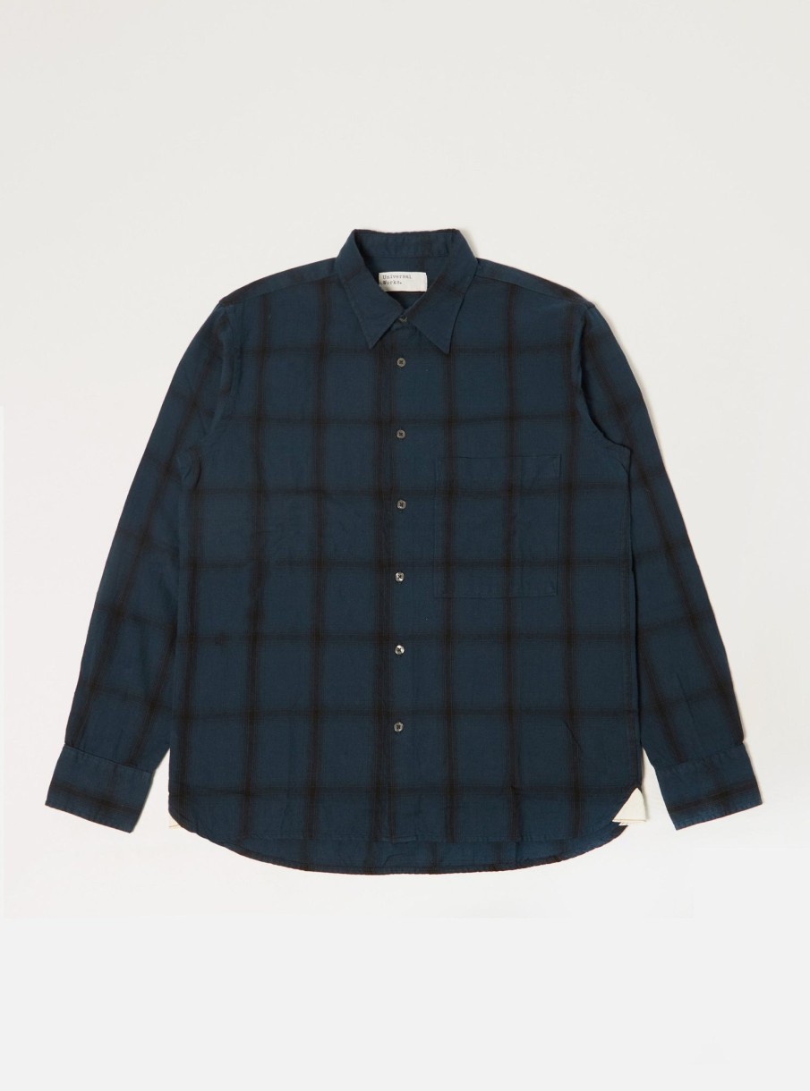 Hot Universal Works Universal Works Square Pocket Shirt In Navy Shadow Check