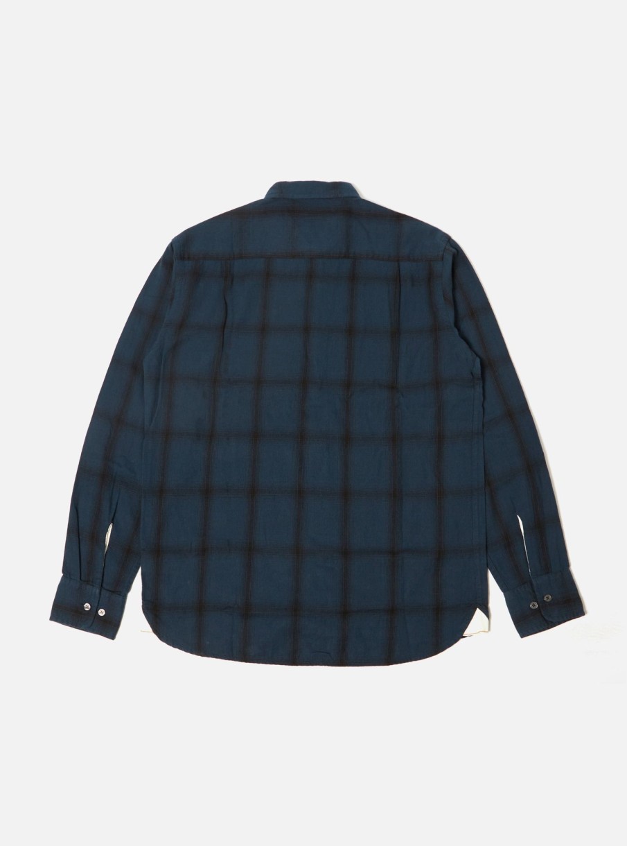 Hot Universal Works Universal Works Square Pocket Shirt In Navy Shadow Check