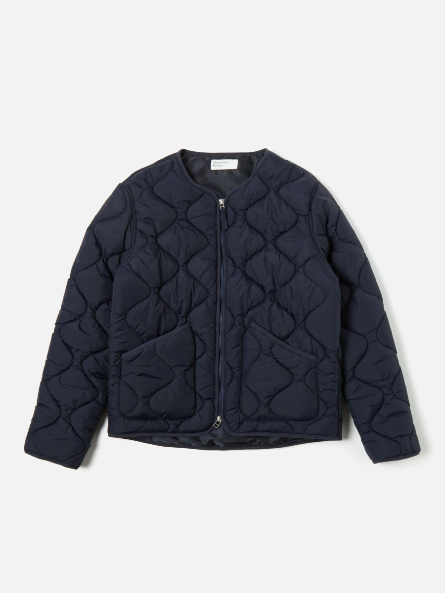 Clearance Universal Works Universal Works Liner Jacket In Navy Diamond Quilt