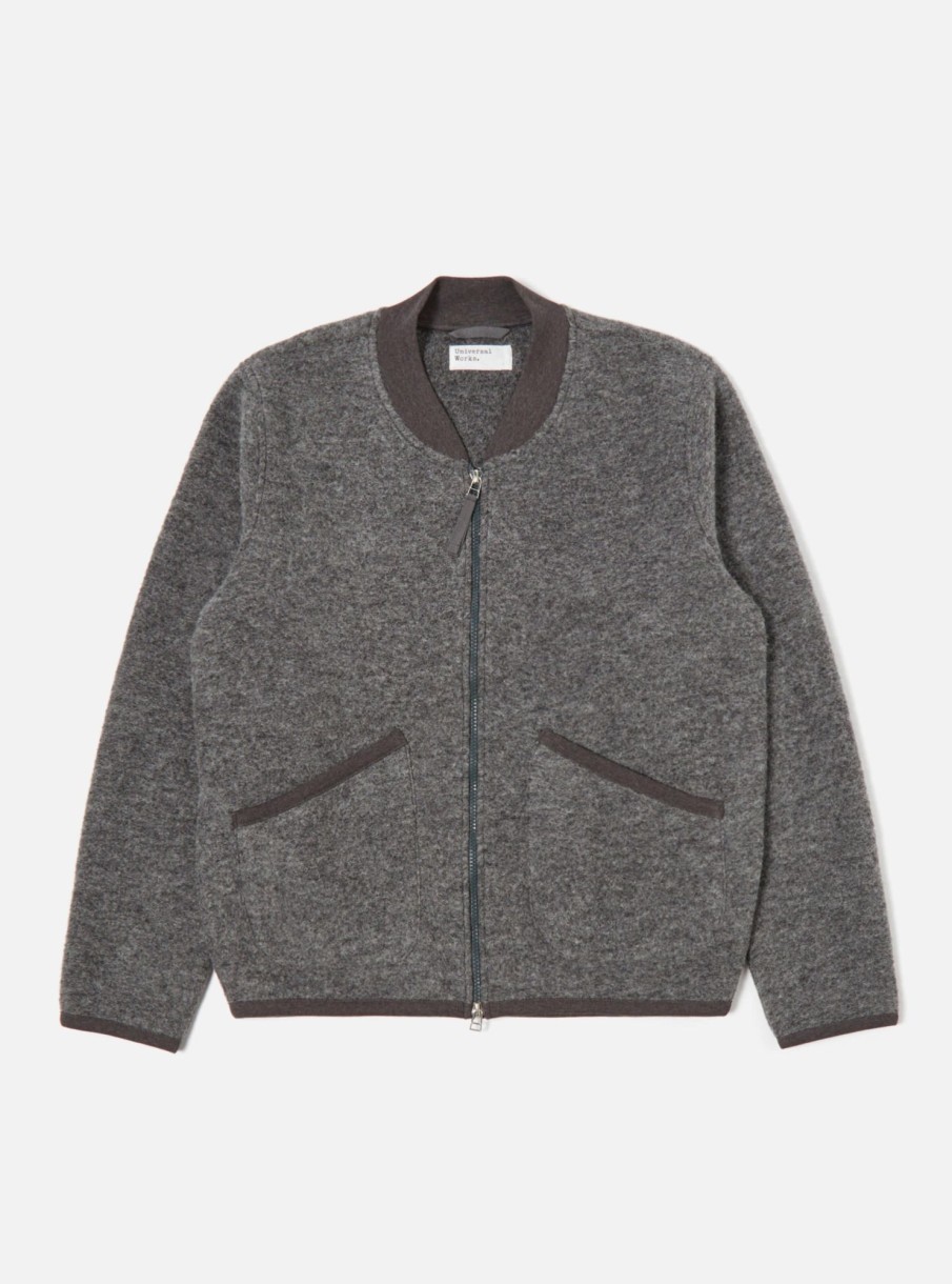 Wholesale Universal Works Universal Works Zip Bomber In Grey Marl Wool Fleece