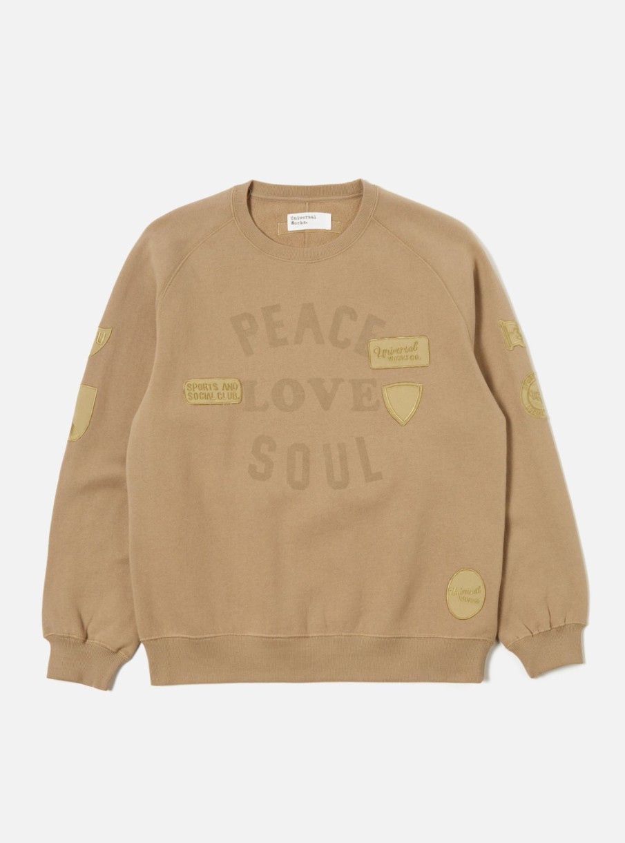 New Universal Works Universal Works 'Peace, Love & Soul' Sweatshirt In Sand Brush Back Sweat