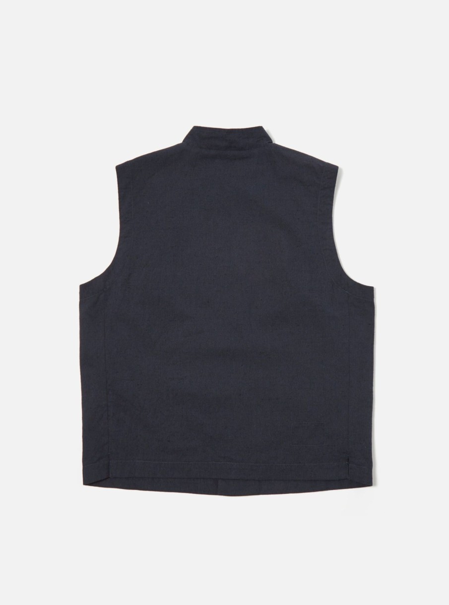 Clearance Universal Works Universal Works Battleman Waistcoat In Navy Lord Cotton Linen