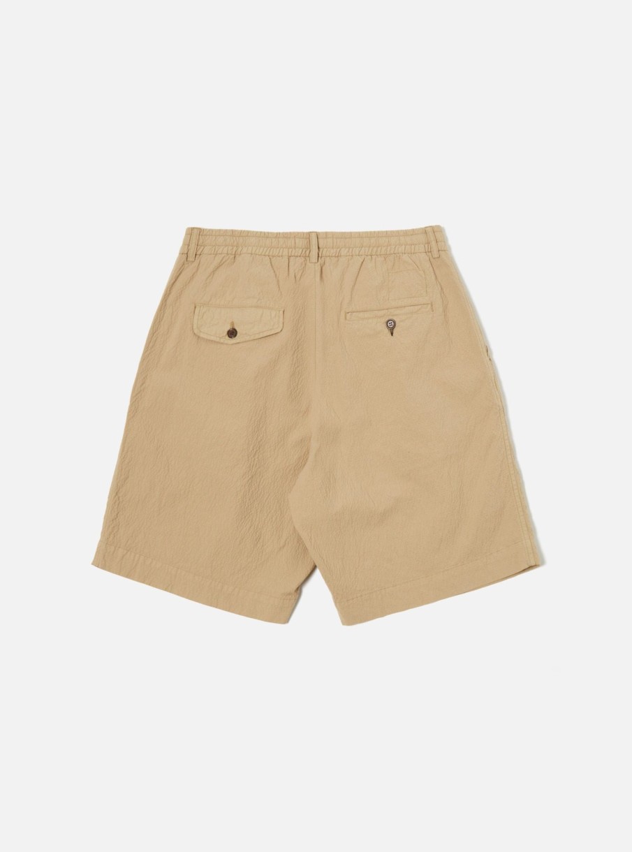 New Universal Works Universal Works Pleated Track Short In Summer Oak Seersucker Ii