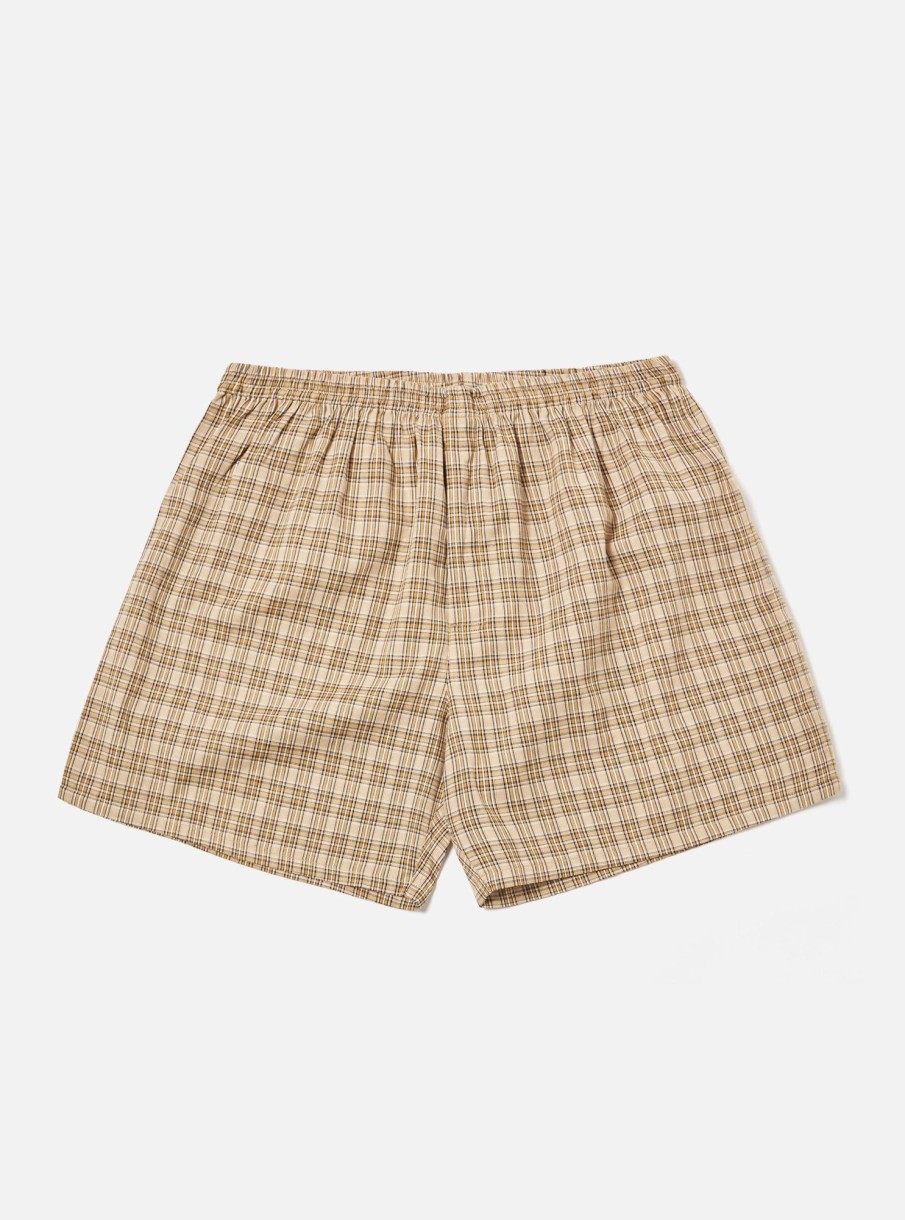 Clearance Universal Works Universal Works Boxer Short In Fawn Grid Check