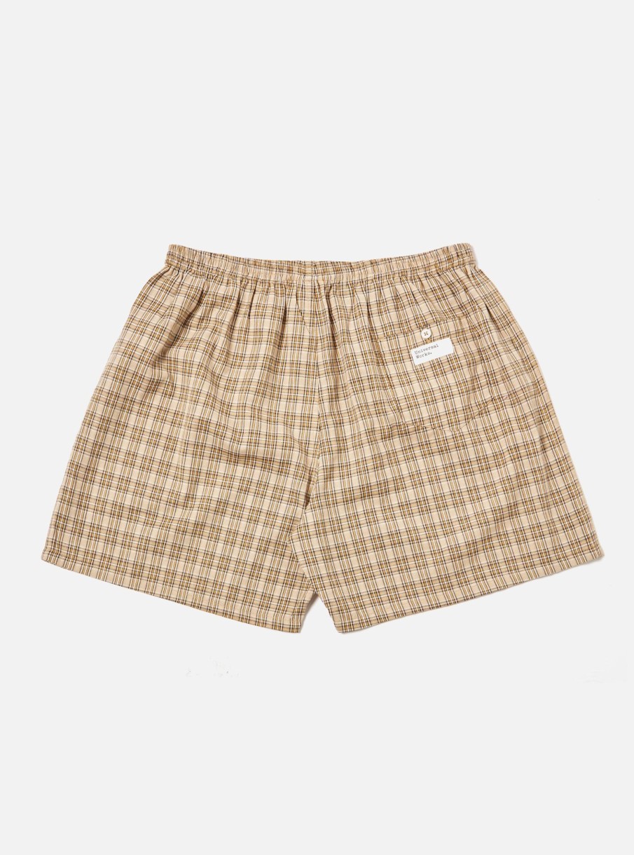 Clearance Universal Works Universal Works Boxer Short In Fawn Grid Check