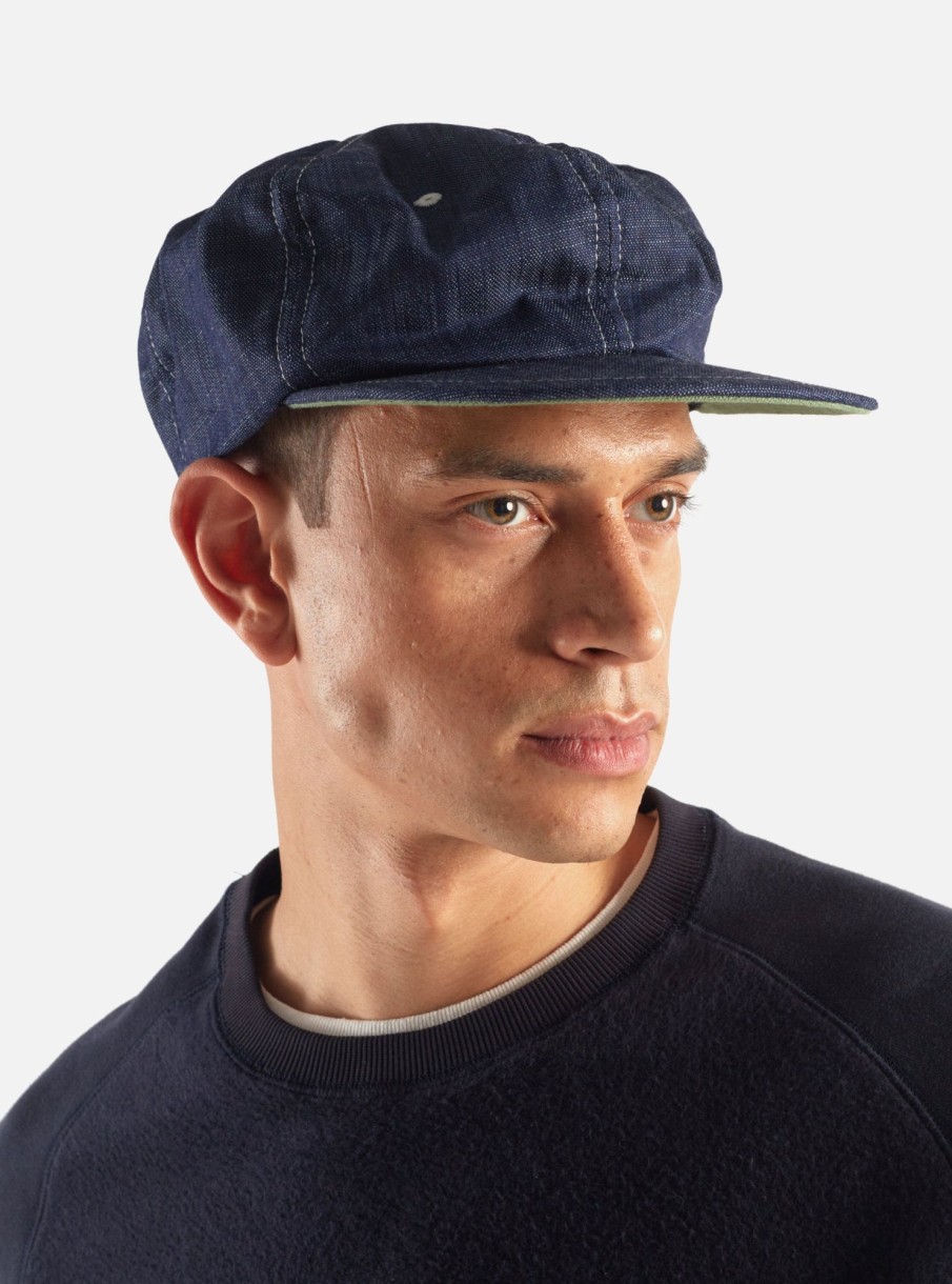 New Universal Works Universal Works Cricket Cap In Indigo Atlantic Denim