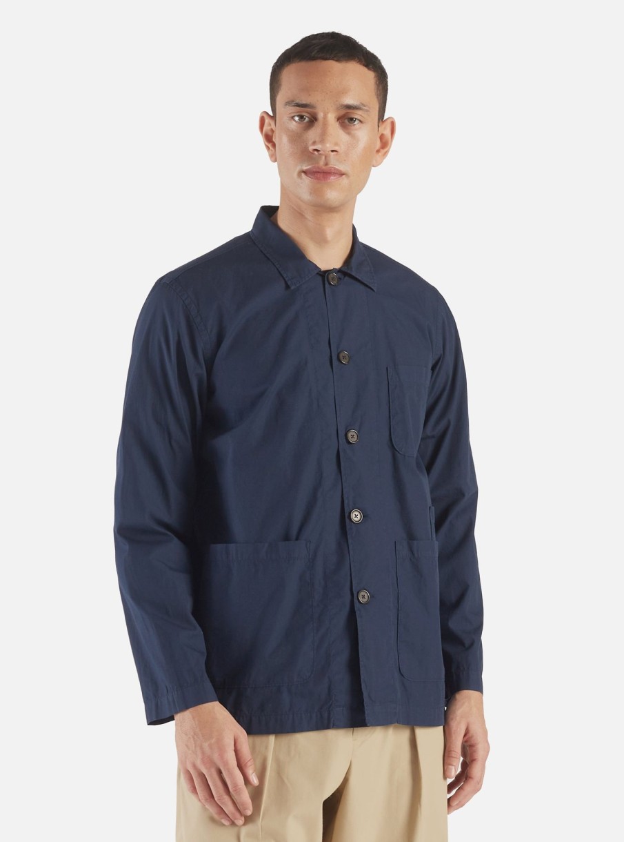 Wholesale Universal Works Universal Works Bakers Overshirt In Navy Organic Fine Poplin