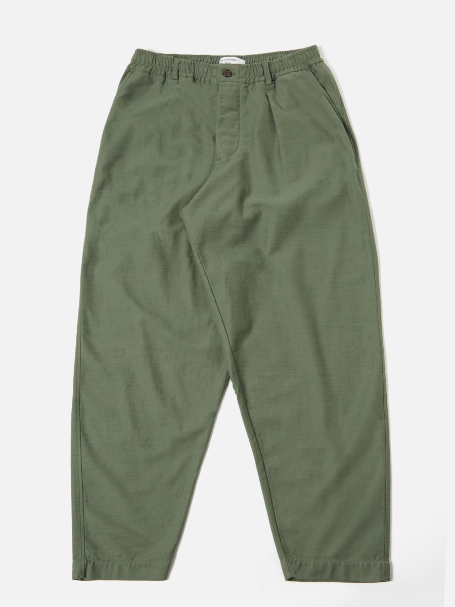 Clearance Universal Works Universal Works Pleated Track Pant In Olive Slub Sateen