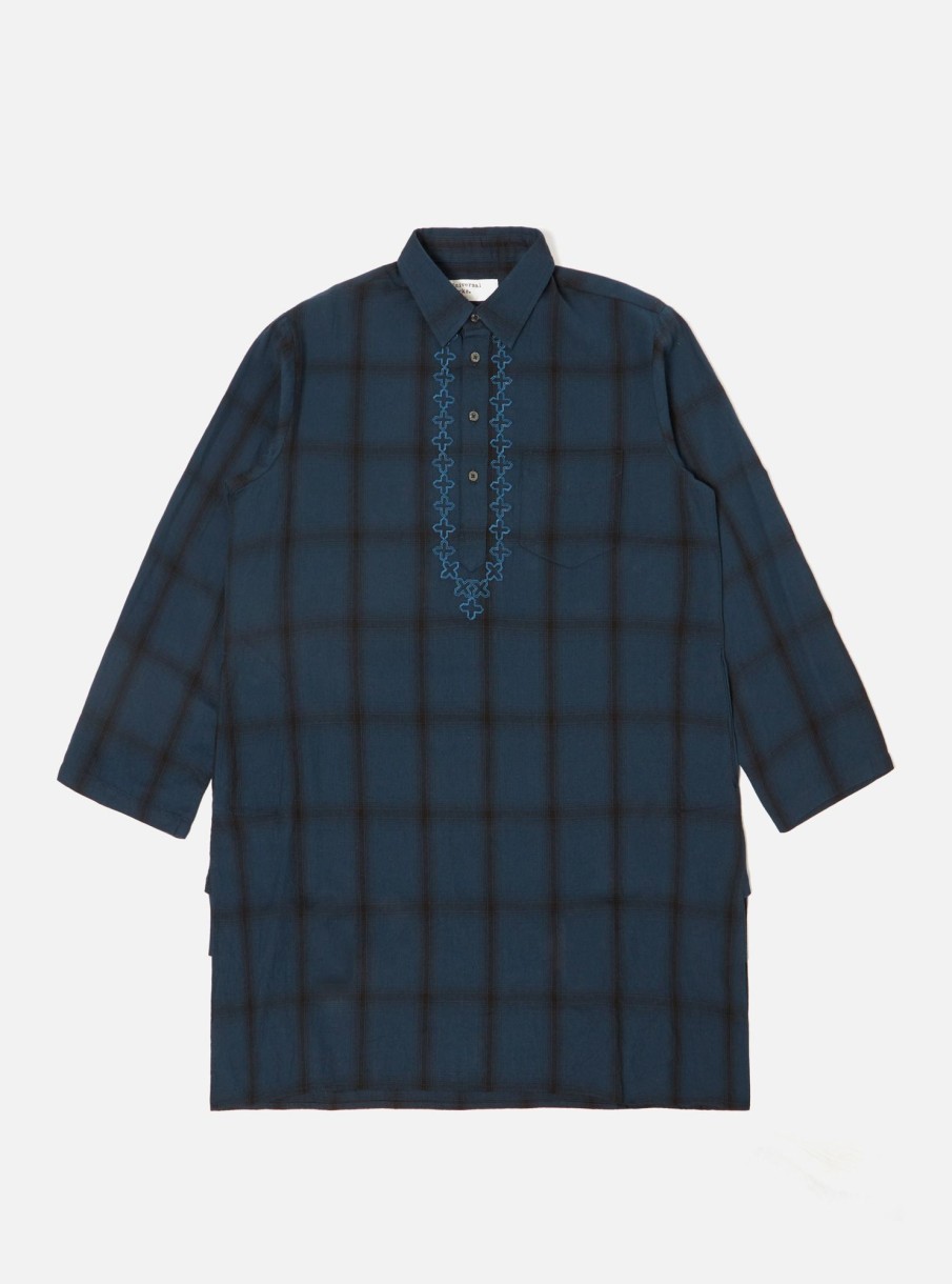 Best Universal Works Universal Works Kurta Shirt In Navy Shadow Check