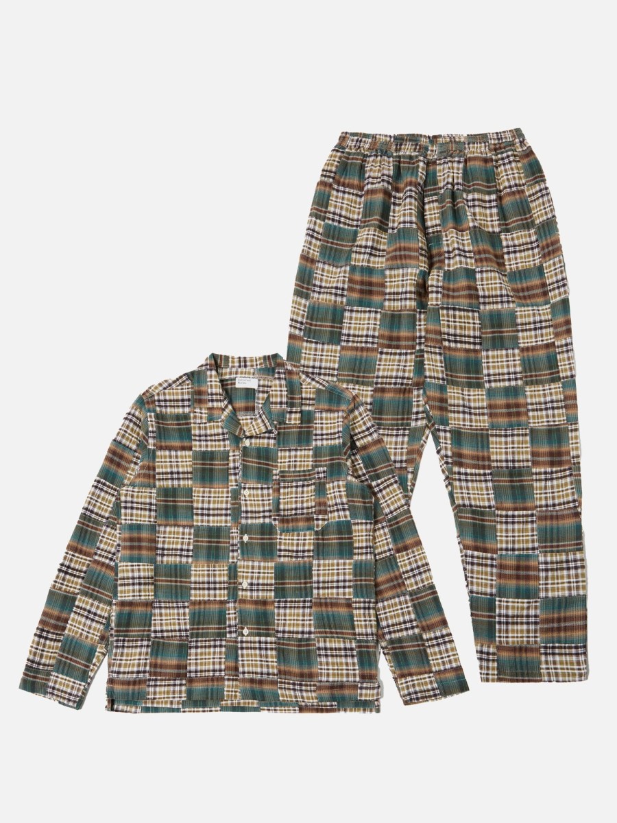 Hot Universal Works Universal Works Pyjama Set In Olive/Brown Patchwork Check