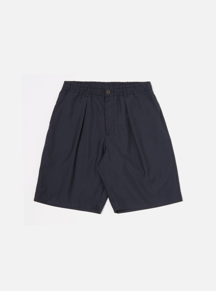 Best Universal Works Universal Works Pleated Track Short In Navy Tropical Suiting