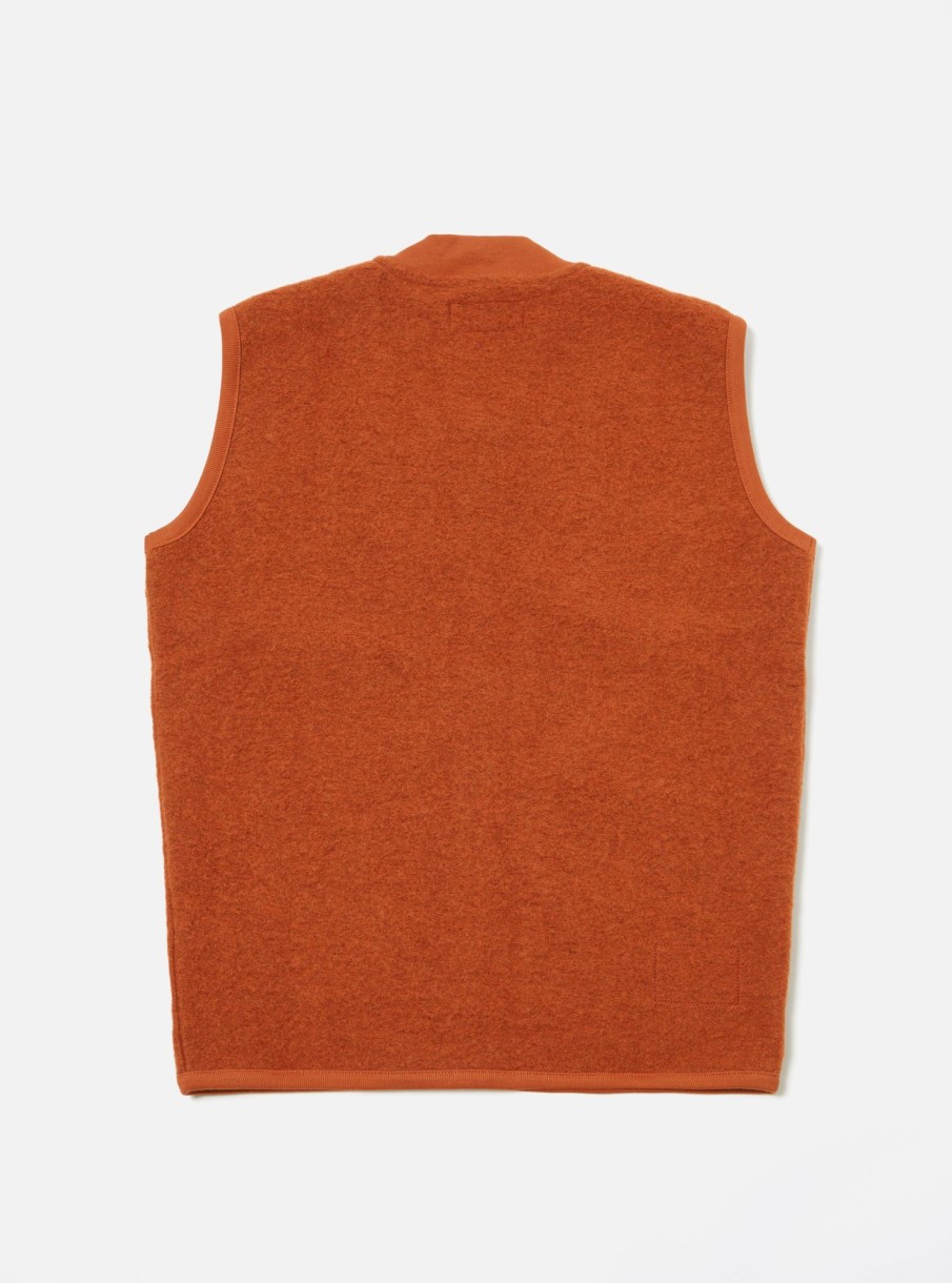 Wholesale Universal Works Universal Works Zip Waistcoat In Orange Wool Fleece