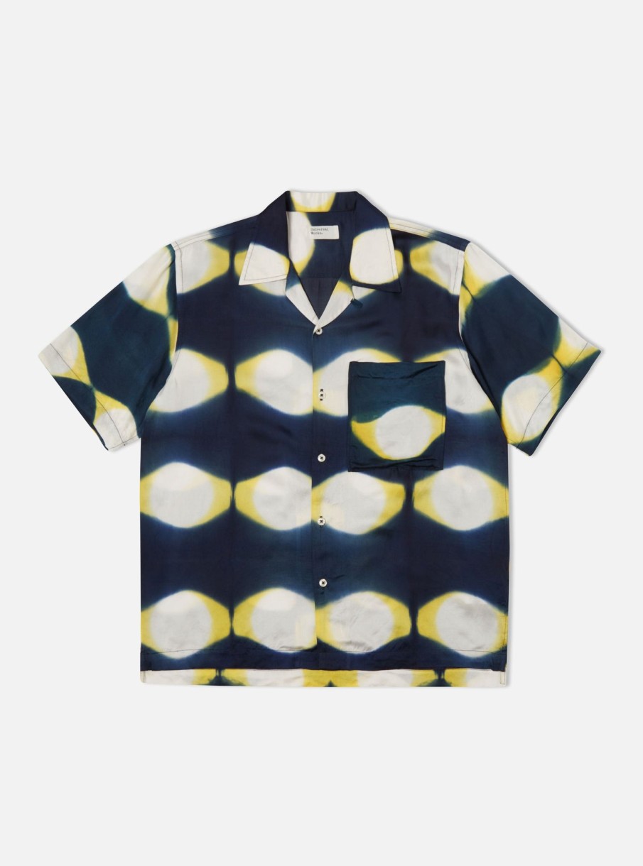 Clearance Universal Works Universal Works Camp Shirt In Navy/Yellow Tie Dye