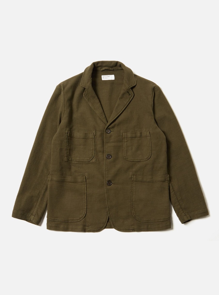 New Universal Works Universal Works Five Pocket Jacket In Olive Chevron Cotton