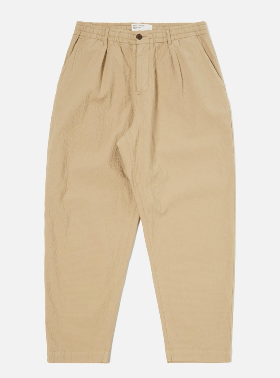 Clearance Universal Works Universal Works Pleated Track Pant In Summer Oak Seersucker Ii