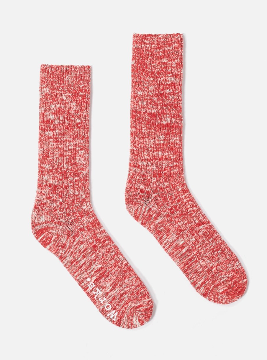 Best Universal Works Universal Works Slub Sock In Red Slub Knit