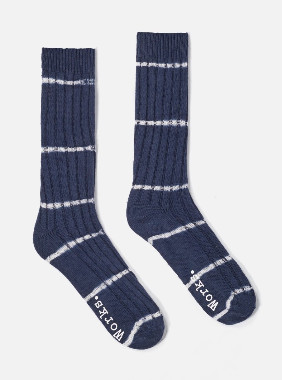 Hot Universal Works Universal Works Slub Sock In Navy Tie Dye Knit