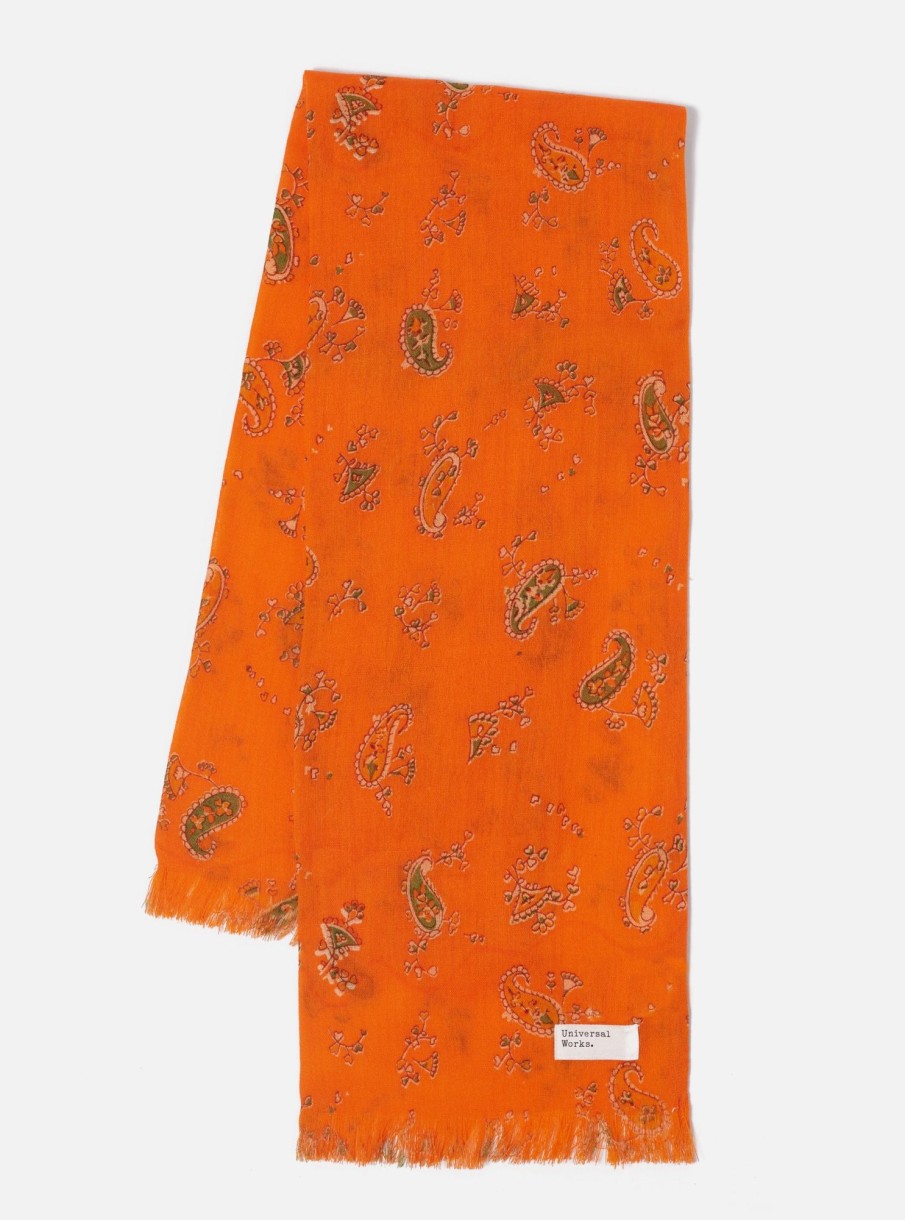 Clearance Universal Works Universal Works Short Scarf In Orange Paisley Wool