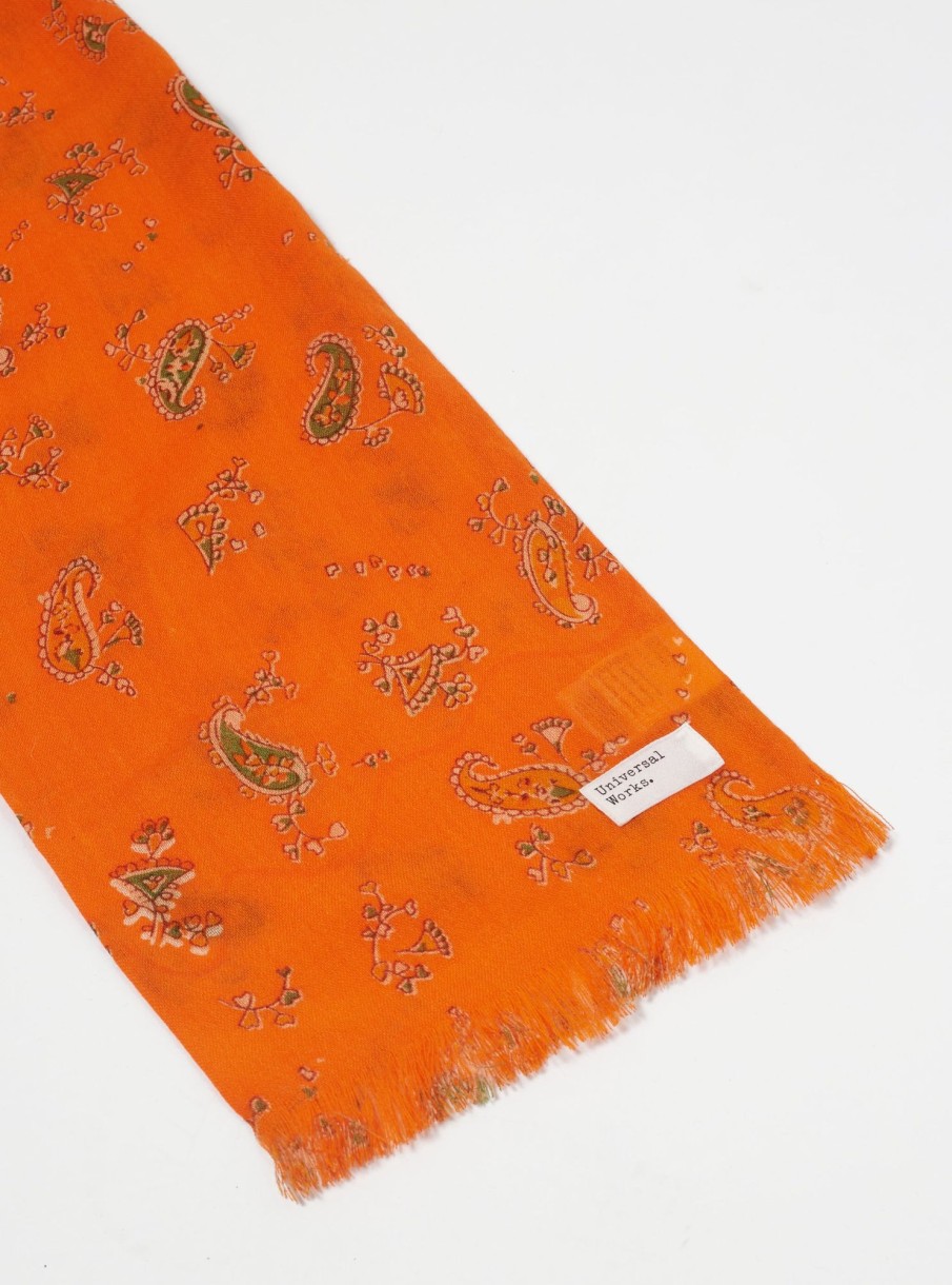 Clearance Universal Works Universal Works Short Scarf In Orange Paisley Wool