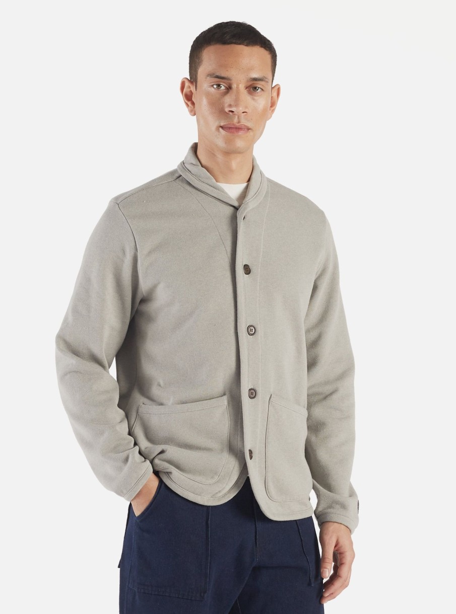 Clearance Universal Works Universal Works Lancaster Jacket In Grey Marl Recycled Cotton Blend Jersey