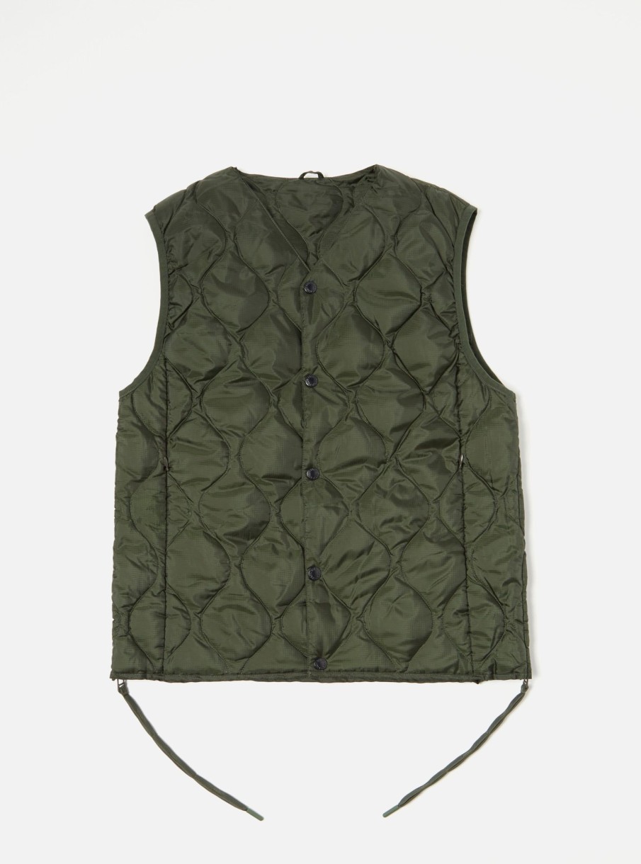 Hot Taion Taion By F/Ce. Packable Down Vest In Olive Nylon Ripstop/Duck Down