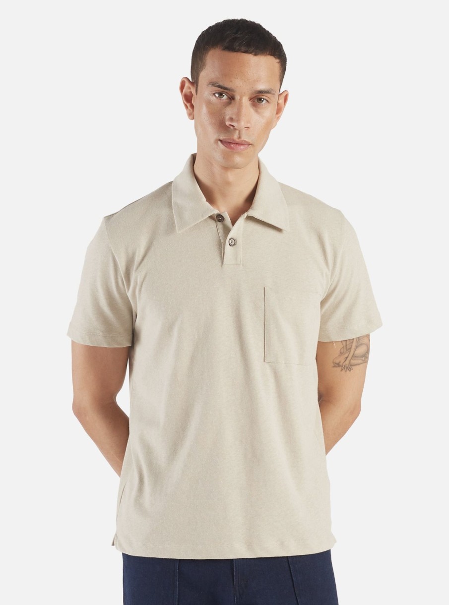 Online Universal Works Universal Works Newlyn Polo In Driftwood Cotton Hemp Jersey