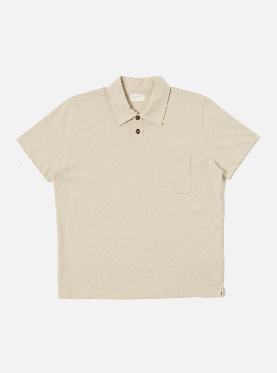 Online Universal Works Universal Works Newlyn Polo In Driftwood Cotton Hemp Jersey