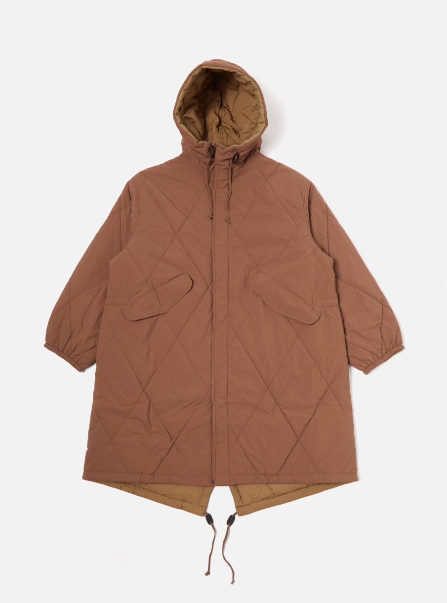 Online Universal Works Universal Works Diamond Quilt Parka In Brown Recycled Nylon