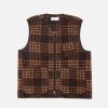 Clearance Universal Works Universal Works Zip Gilet In Brown Check Duke Fleece