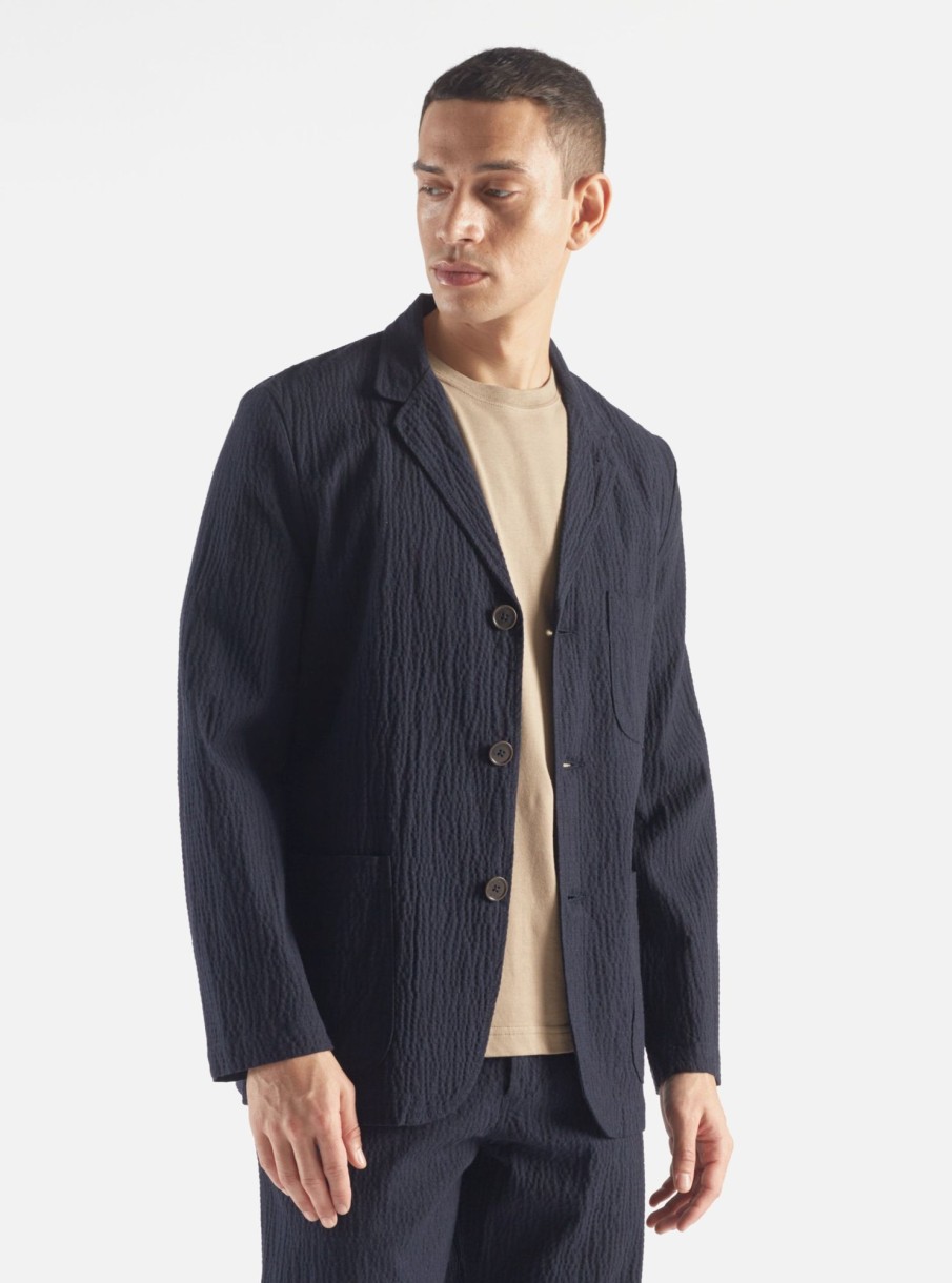 Clearance Universal Works Universal Works Three Button Jacket In Dark Navy Ospina Cotton