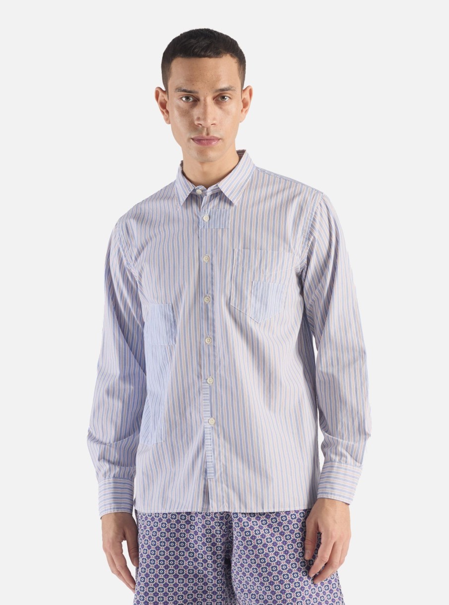 Best Universal Works Universal Works Patched Shirt In Blue Busy Stripe Cotton