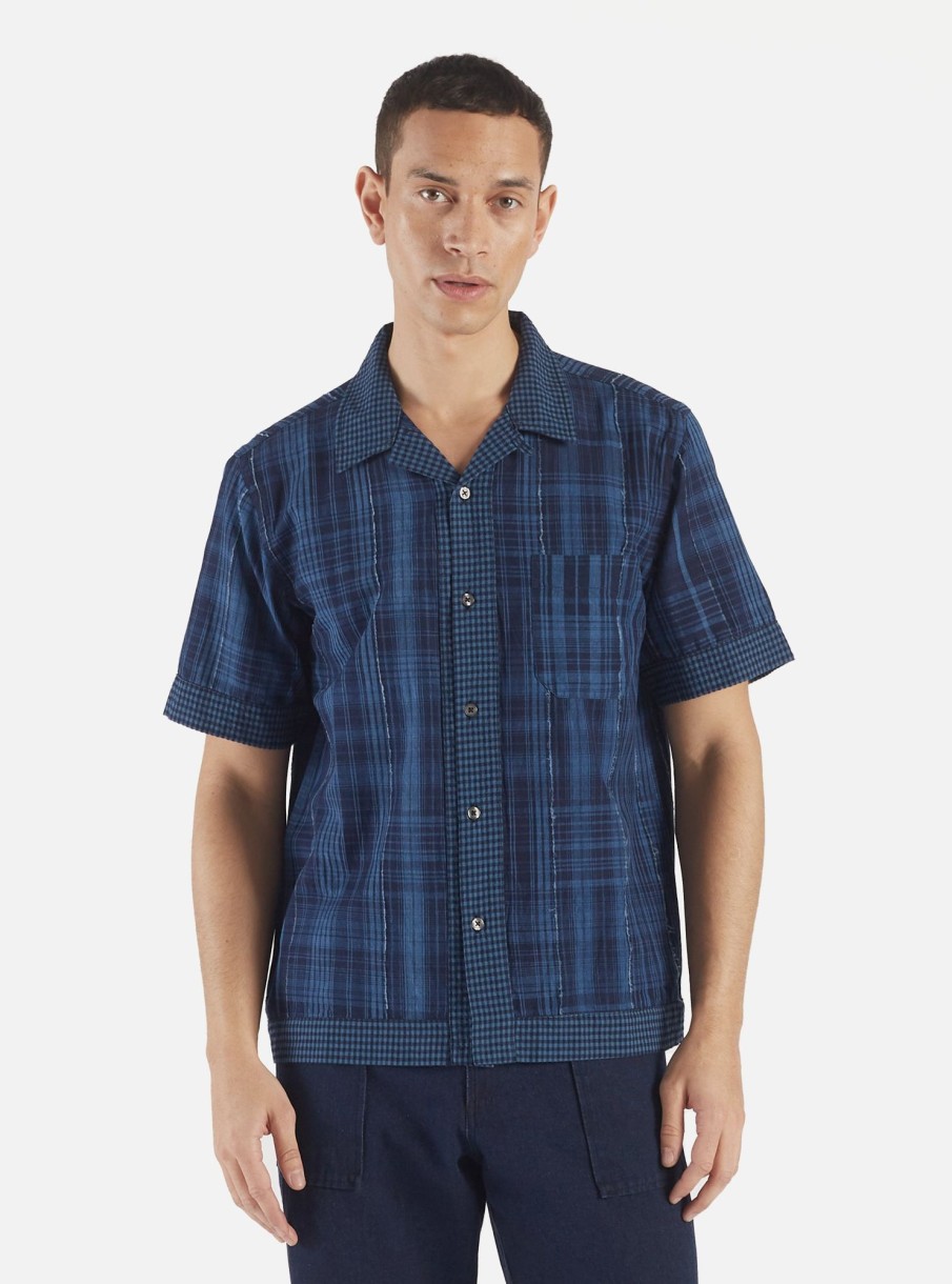 Clearance Universal Works Universal Works Border Road Shirt In Indigo Raw/Gingham Mix