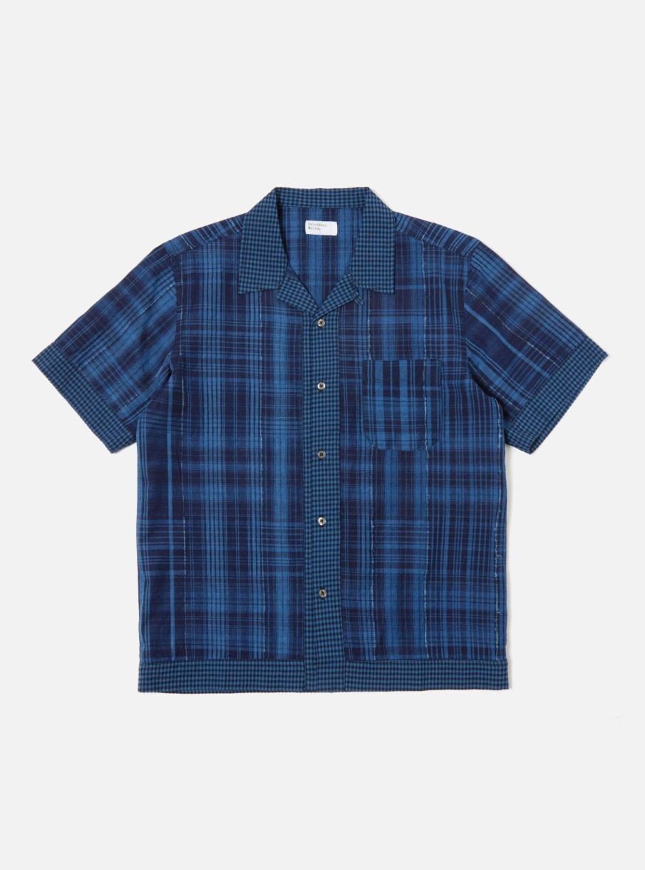 Clearance Universal Works Universal Works Border Road Shirt In Indigo Raw/Gingham Mix