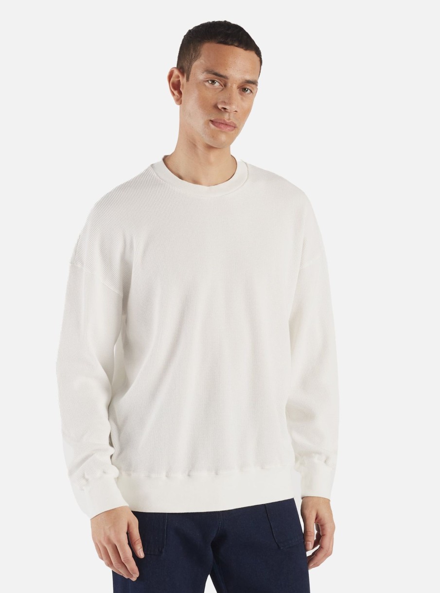 Hot Universal Works Universal Works Loose Sweatshirt In Off White Organic Cotton/Hemp Waffle