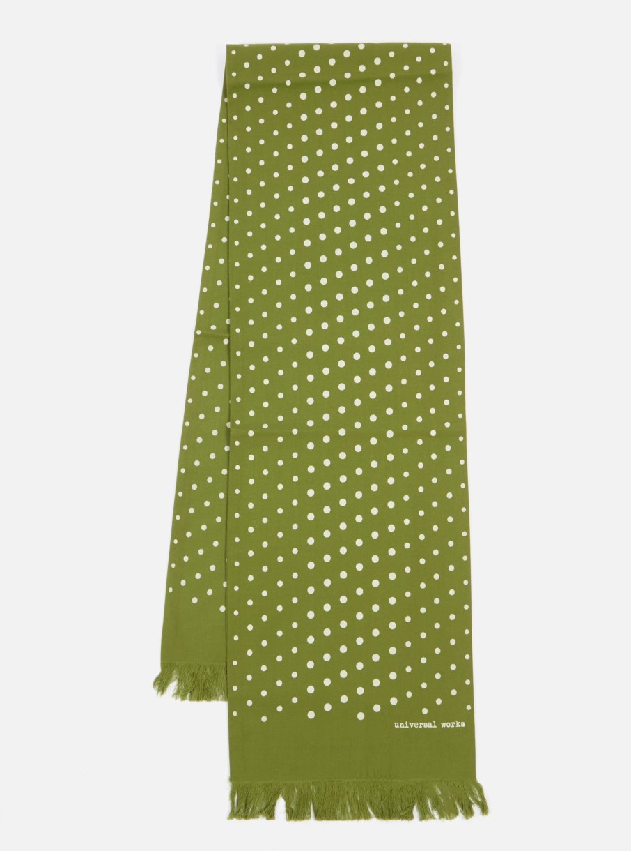 New Universal Works Universal Works Short Scarf In Green Dot Print