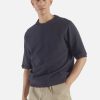 Best Universal Works Universal Works Short Sleeve Sweatshirt In Navy Brush Back Sweat