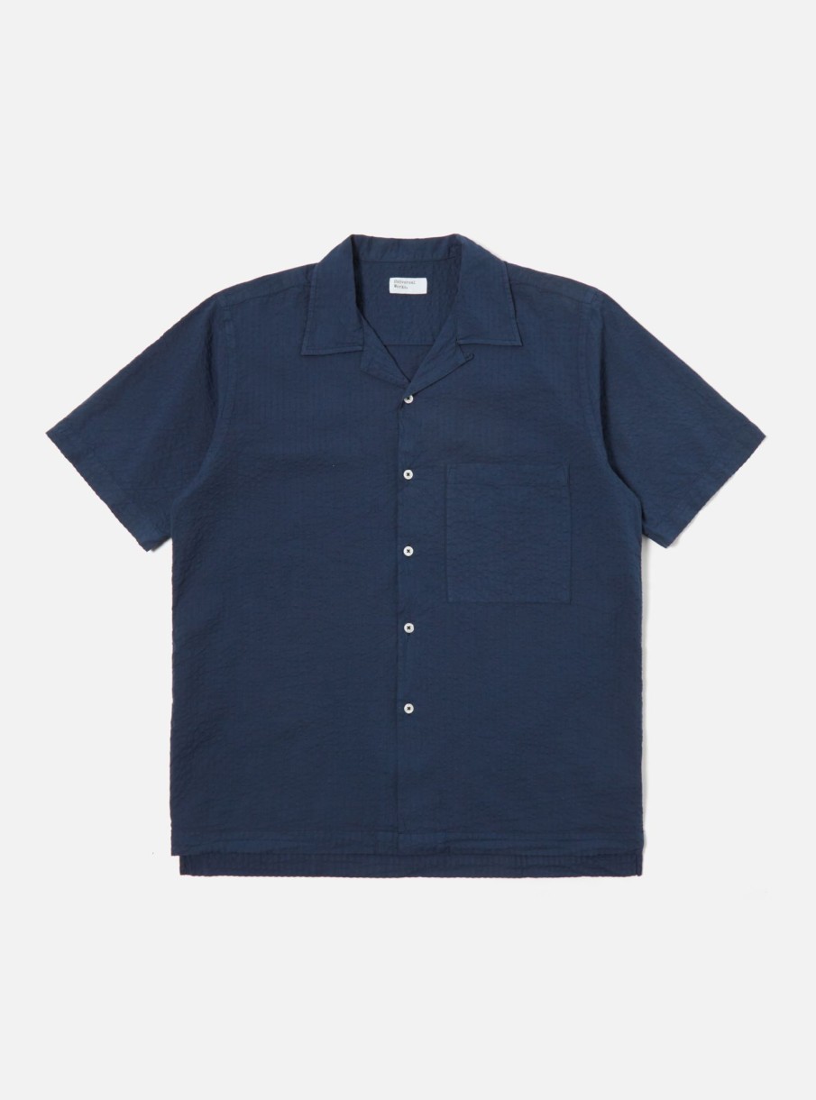 Online Universal Works Universal Works Camp Shirt Ii In Navy Onda Cotton